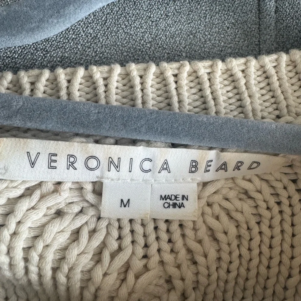 VERONICA BEARD Bruna striped cable-knit cotton-blend sweater in Ecru size medium